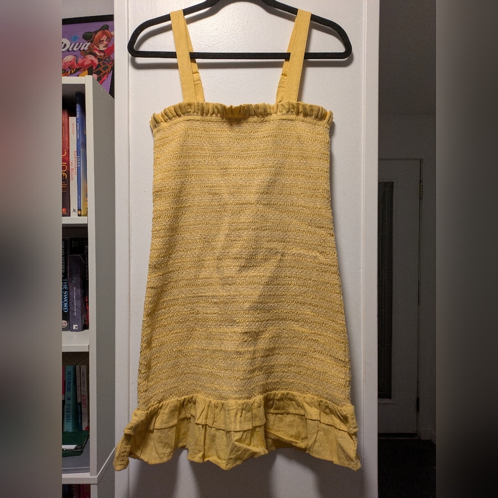 Yellow Stretch Mini Summer Dress with Frills